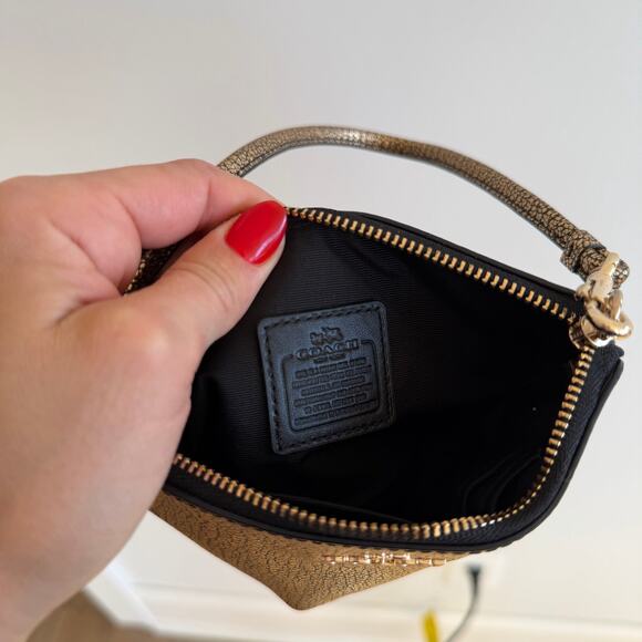 Coach Pebbled Leather Metallic Wristlet Gold OS - Picture 8 of 8